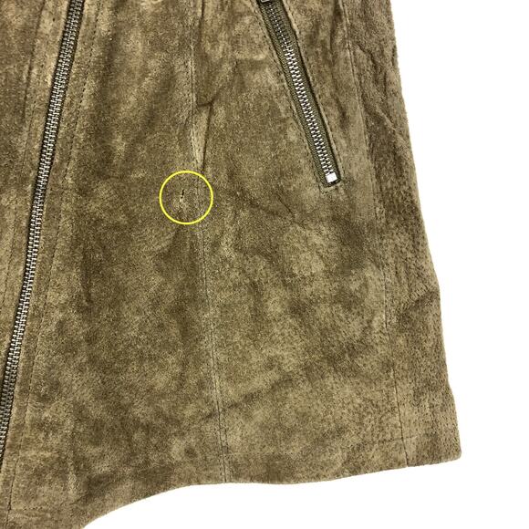 BlankNYC Women A Line Mini Moto Suede Skirt 25 Taupe Green Asymmetrical Zip FLAW - Picture 3 of 8